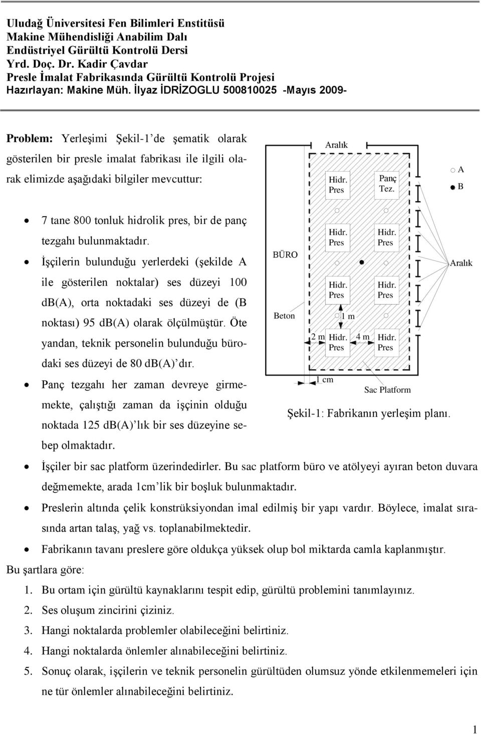 İlyaz İDRİZOGLU 500810025 -Mayıs 2009- Problem: Yerleşimi Şekil-1 de şematik olarak gösterilen bir presle imalat fabrikası ile ilgili olarak elimizde aşağıdaki bilgiler mevcuttur: Aralık Panç Tez.