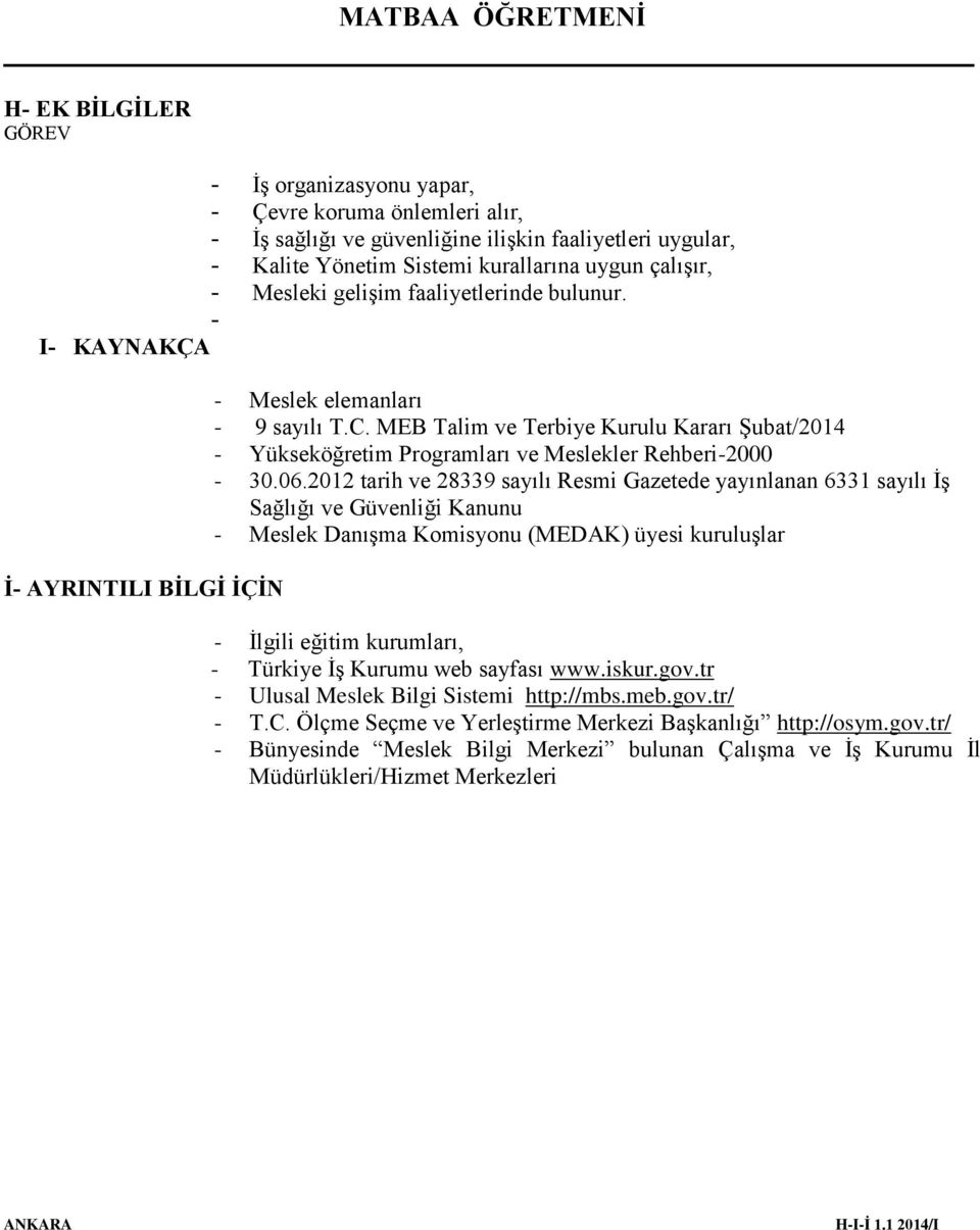 MEB Talim ve Terbiye Kurulu Kararı Şubat/2014 - Yükseköğretim Programları ve Meslekler Rehberi-2000-30.06.