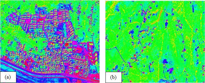 Kızılötesi Hava Fotoğraflarından Bina Detaylarının Çıkarılması Şekil 3: a) Kentsel alan, b) Kırsal alan Şekil 3 (a) incelendiğinde kızılötesi hava fotoğraf üzerinde binaların birbirine yakın olduğu