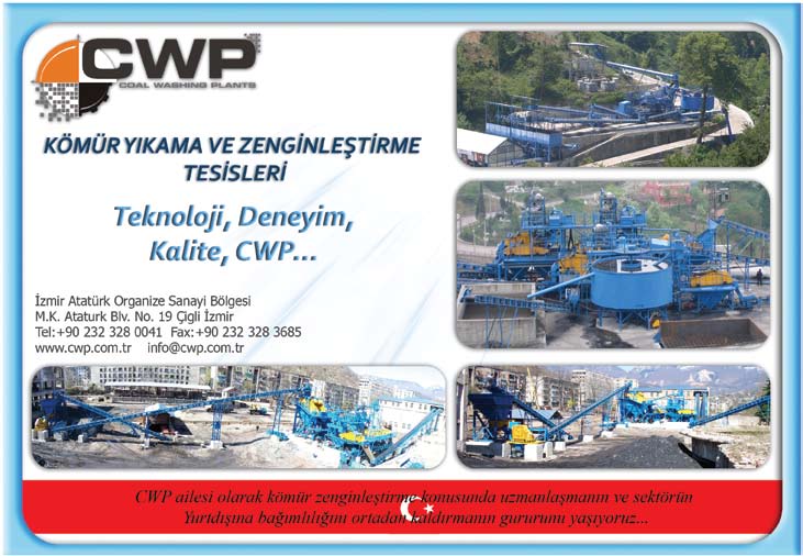 Sektörün tercihi CWP İzmir in köklü kuruluşlarından CWP Kömür Zenginleştirme Makine Sanayi Ticaret Ltd Şti, 20 yıllık birikim ve tecrübesi ile sektörde yurt dışına bağımlılığı sona erdirmiştir.