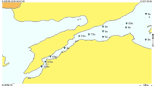 Marmara Denizi genelinde 05/08/2008-12/08/2008 döneminde oşinografik istasyonlarda