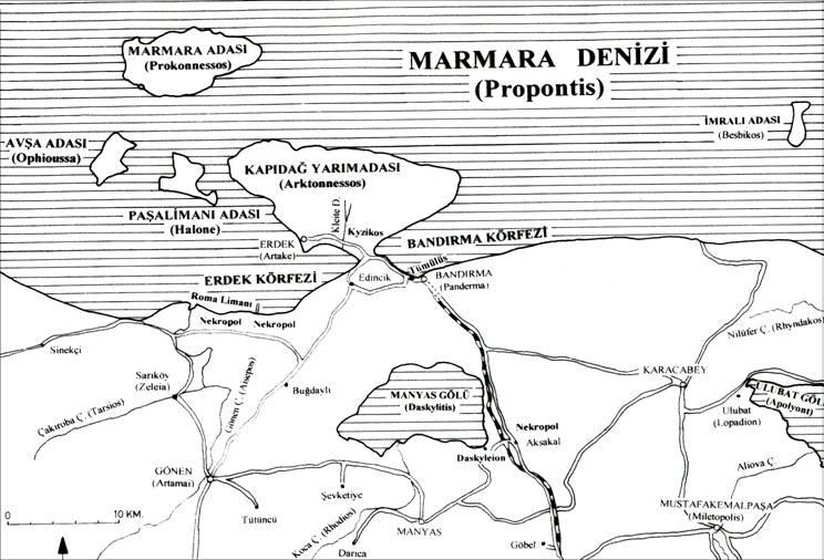 201 Harita 1: Kapıdağ Yarımadası ve Kyzikos Kenti.