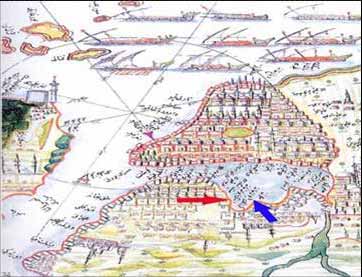 Piri Reis in Paris te bulunan nüshasındaki İstanbul haritasında Birinci Divanhane nin yeri, Eski Divanhane