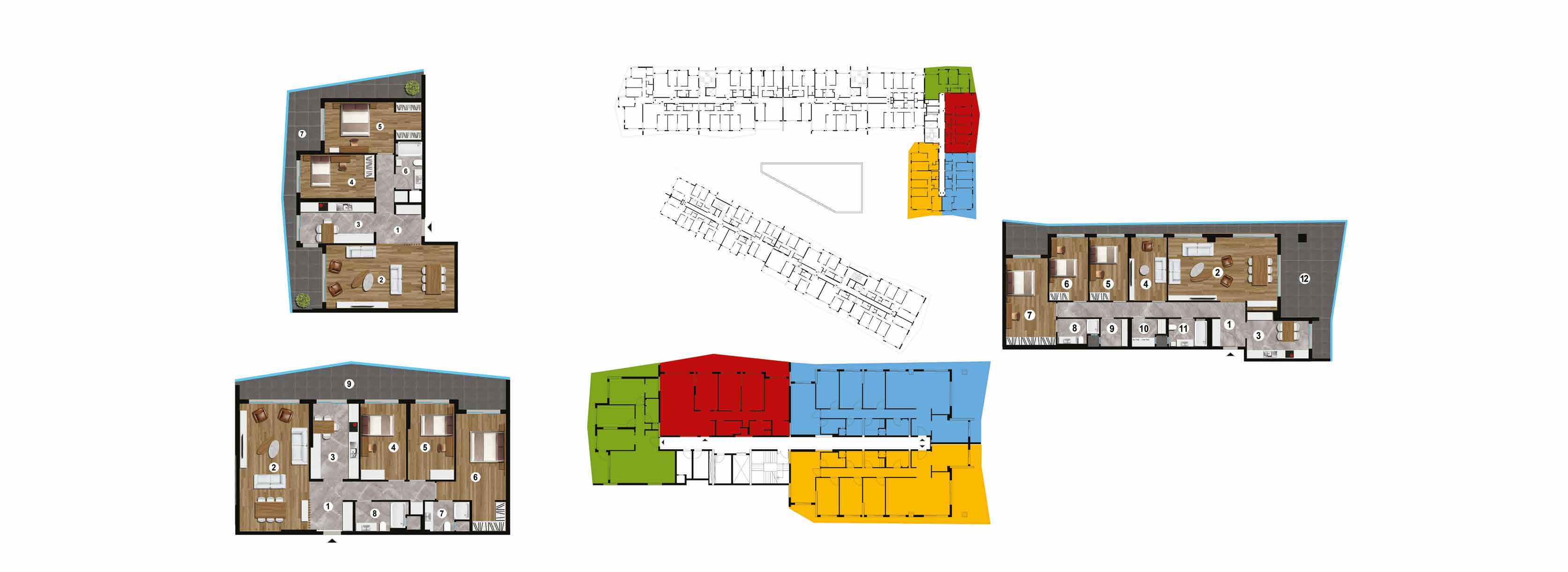 A BLOK 3. - 4. KAT PLANLARI E BLOK B BLOK 2+1 1 Antre & Koridor : 12.00 m² 2 Salon : 31.00 m² 3 Mutfak : 12.00 m² 4 Oda : 13.00 m² 5 Oda : 18.00 m² 6 Banyo : 5.00 m² 7 Balkon : 30.