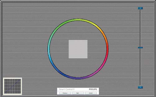 3. Görüntü Optimizasyonu İlk renk kalibrasyon ekranı: İkinci renk ekranı engelleninceye kadar Previous (Önceki) düğmesi engellenir. Next (Sonraki) ise bir sonraki hedefe gider (6 hedef).