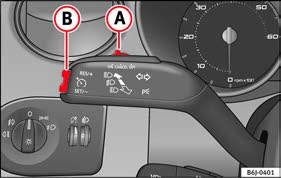 Sürücü destek sistemleri Ayarlamak istediğiniz hıza ulaştığınızda iki yönlü Şek. 148 B düğmesinin alt kısmındaki SET tarafına basın.