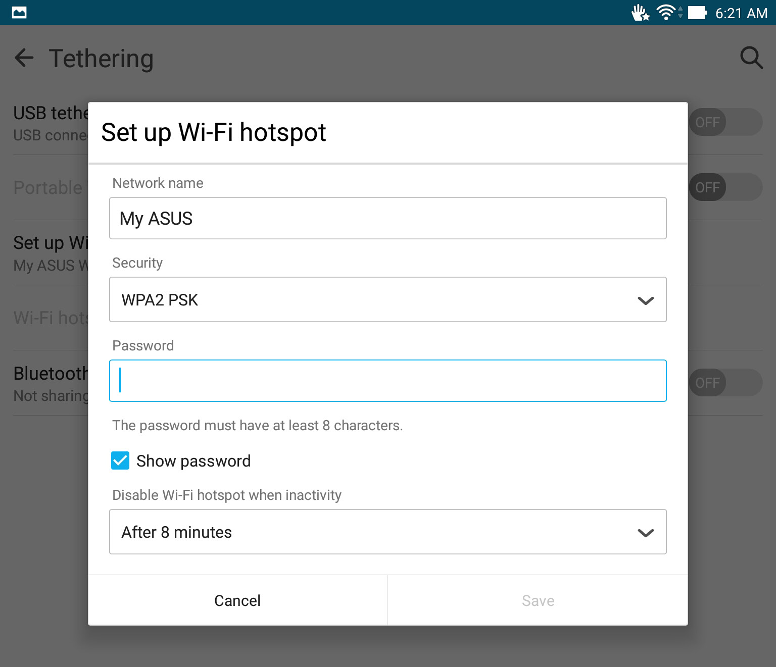 Bağlantı Paylaşma Wi-Fi hizmeti kullanılamadığında, dizüstü bilgisayarınız, tabletiniz ve diğer mobil aygıtlarınızda Internet erişimi elde etmek için ASUS tabletinizi bir modem olarak kullanabilir