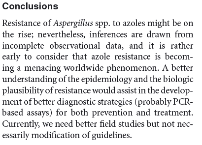 Impact of azole resistance on Aspergillus guidelines