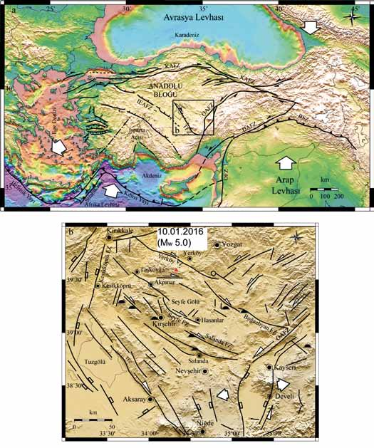 10 Ocak 2016 Hacıduraklı-Çiçekdağı (Kırşehir) depremi (M w = 5.0); ilgili yapılar ve tektonik ortam, Orta Anadolu - Türkiye Şekil 1.