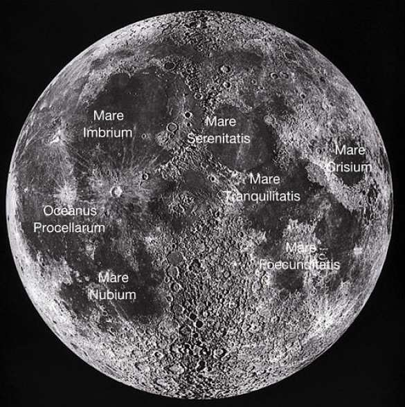 Şekil 3.48 Ay ın görünür yüzeyindeki denizler Ay Dağları: Ay ın yükseltileri olup içerdiği maddeler nedeniyle parlak görünmektedirler.