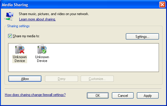 Windows XP'de Windows Media Player sürüm 11 Ağ paylaşımı ayarları 1 Windows Media Player'da menüden Library (Arşiv) seçimini ve ardından Media sharing (Ortam paylaşımı) seçimini yapın 2 3 Paylaşımla