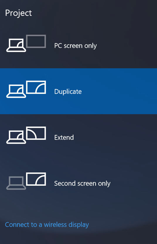 3 Aşağıdaki ekran modlarından birini seçin: Sadece PC ekranı Kopya Uzatma Sadece ikinci ekran NOT: Daha fazla bilgi için,