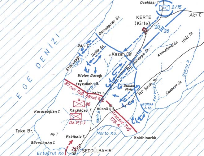 Müttefiklerin tertiplenmesi 29 uncu İngiliz Piyade Tümeni ile 1 inci İngiliz Deniz Piyade Tümeni Kirte Yolu ortada olmak üzere sol kanadı oluşturacak, Fransız Tugayı ise harekâtın sağ kanadını