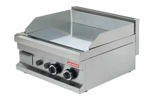 GG606 600x600x265 55 0,17 2x4800 Gas Smooth surface and natural gas heated. Stainless steel burners with piezo ignition, safety valve and thermocouple.