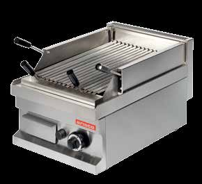 GGL604 400x600x265 29 0,11 4800 748 LAVA CHAR GRILL Gas Lavastone and natural gas heated. Stainless steel burner with piezo ignition, safety valve and thermocouple.