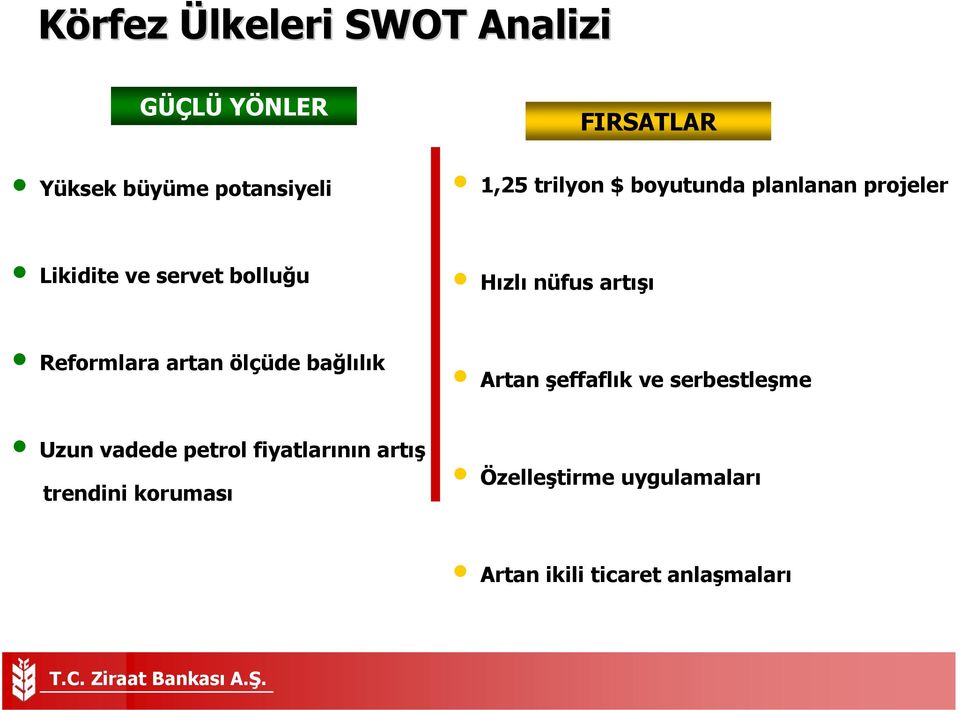 Reformlara artan ölçüde bağlılık Artan şeffaflık ve serbestleşme Uzun vadede petrol