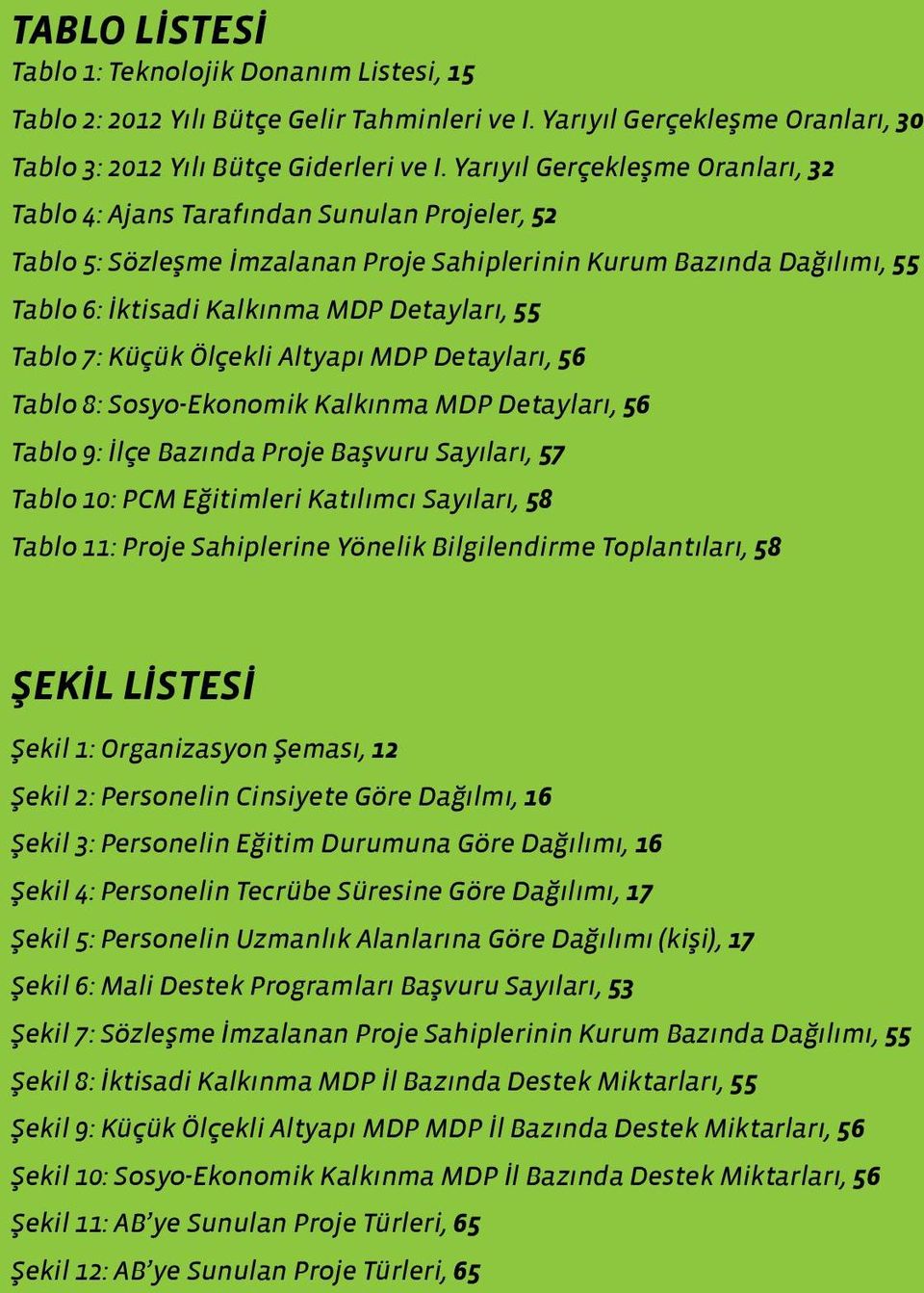 Tablo 7: Küçük Ölçekli Altyapı MDP Detayları, 56 Tablo 8: Sosyo-Ekonomik Kalkınma MDP Detayları, 56 Tablo 9: İlçe Bazında Proje Başvuru Sayıları, 57 Tablo 10: PCM Eğitimleri Katılımcı Sayıları, 58