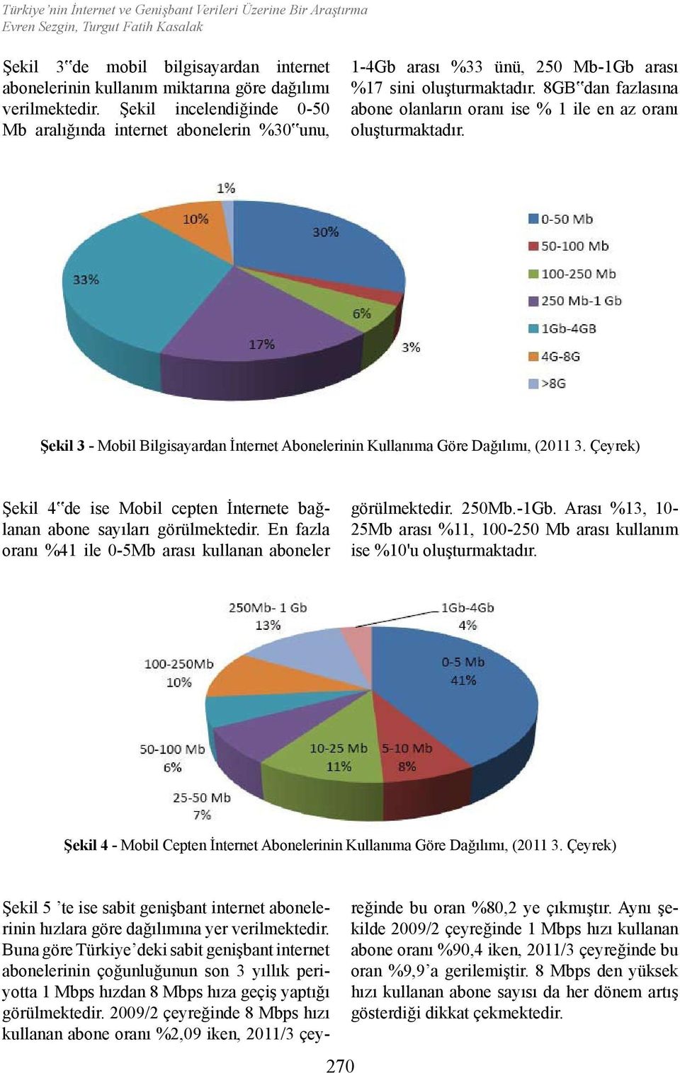 8GB dan fazlasına abone olanların oranı ise % 1 ile en az oranı oluşturmaktadır. Şekil 3 - Mobil Bilgisayardan İnternet Abonelerinin Kullanıma Göre Dağılımı, (2011 3.