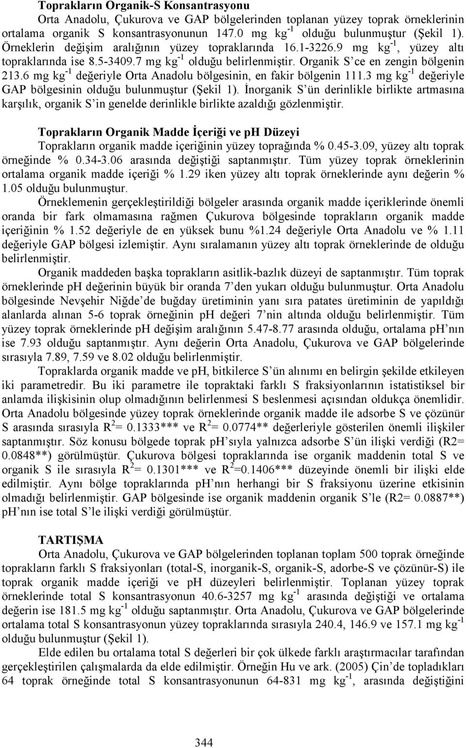6 mg kg -1 değeriyle Orta Anadolu bölgesinin, en fakir bölgenin 111.3 mg kg -1 değeriyle GAP bölgesinin olduğu bulunmuştur (Şekil 1).