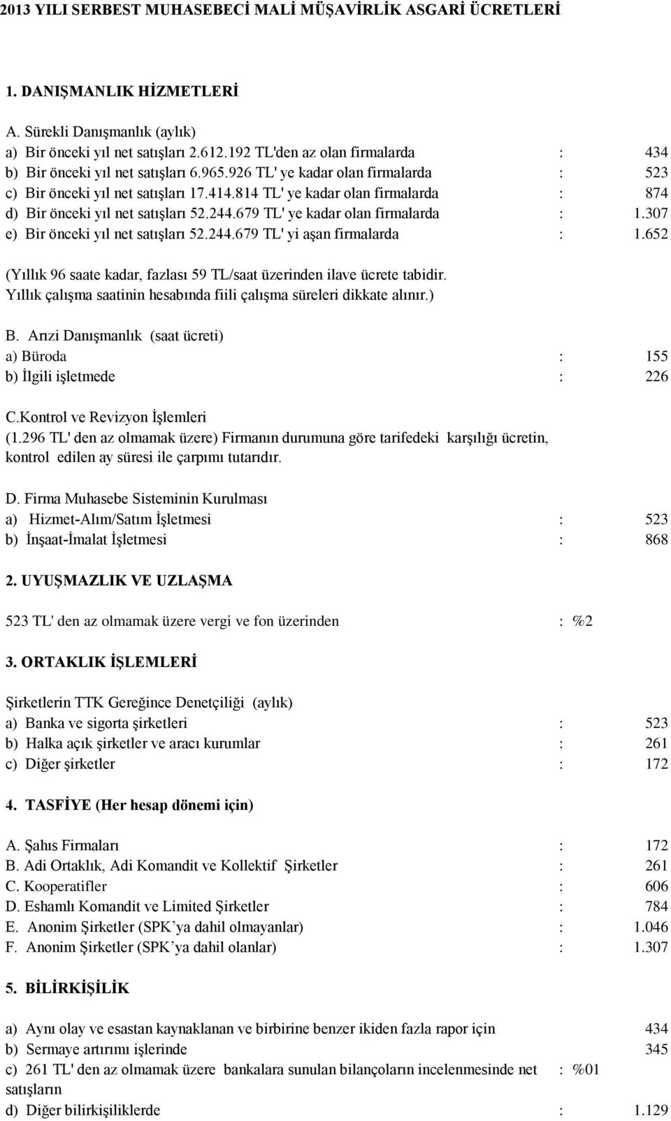 814 TL' ye kadar olan firmalarda : 874 d) Bir önceki yıl net satışları 52.244.679 TL' ye kadar olan firmalarda : 1.307 e) Bir önceki yıl net satışları 52.244.679 TL' yi aşan firmalarda : 1.