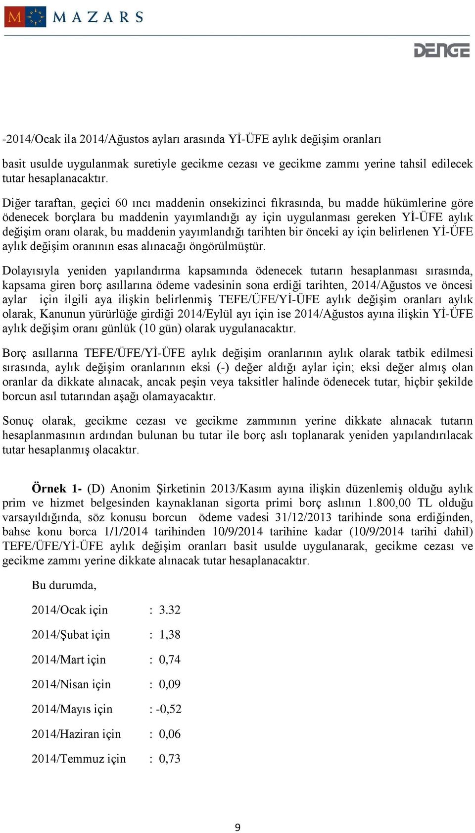 maddenin yayımlandığı tarihten bir önceki ay için belirlenen Yİ-ÜFE aylık değişim oranının esas alınacağı öngörülmüştür.