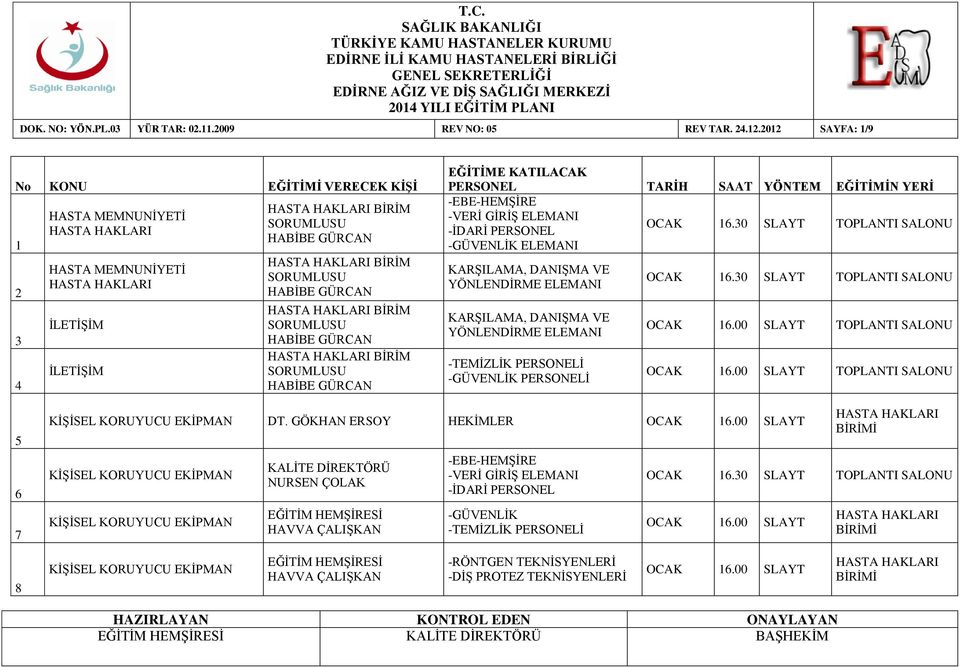 30 SLAYT TOPLANTI SALONU ELEMANI KARŞILAMA, DANIŞMA VE YÖNLENDİRME ELEMANI KARŞILAMA, DANIŞMA VE YÖNLENDİRME ELEMANI PERSONELİ OCAK 16.30 SLAYT TOPLANTI SALONU OCAK 16.