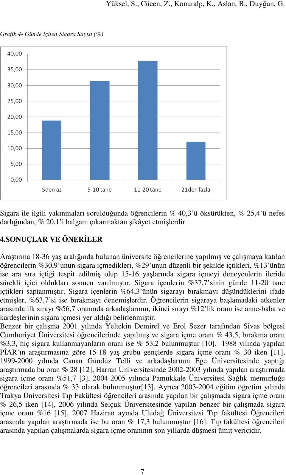 %13 ünün ise ara sıra içtiği tespit edilmiş olup 15-16 yaşlarında sigara içmeyi deneyenlerin ileride sürekli içici oldukları sonucu varılmıştır.