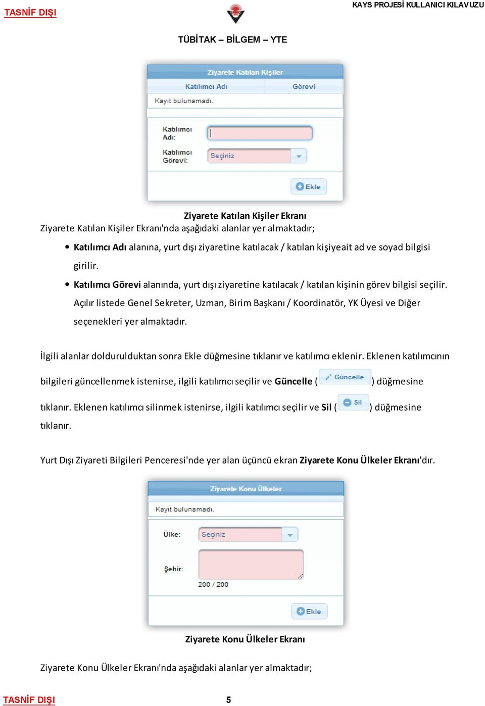 Açılır listede Genel Sekreter, Uzman, Birim Başkanı / Koordinatör, YK Üyesi ve Diğer seçenekleri yer almaktadır. İlgili alanlar doldurulduktan sonra Ekle düğmesine tıklanır ve katılımcı eklenir.