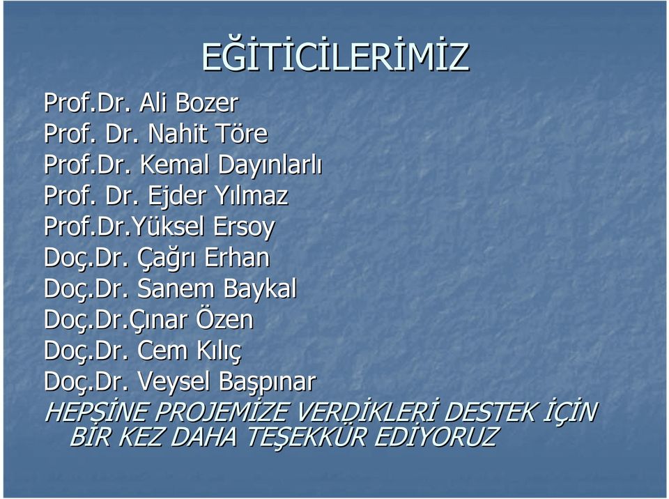 Dr.Dr.Çınar Özen Doç.Dr.Dr.. Cem KılıçK Doç.Dr.Dr.. Veysel Başpınar HEPSİNE PROJEMİZE