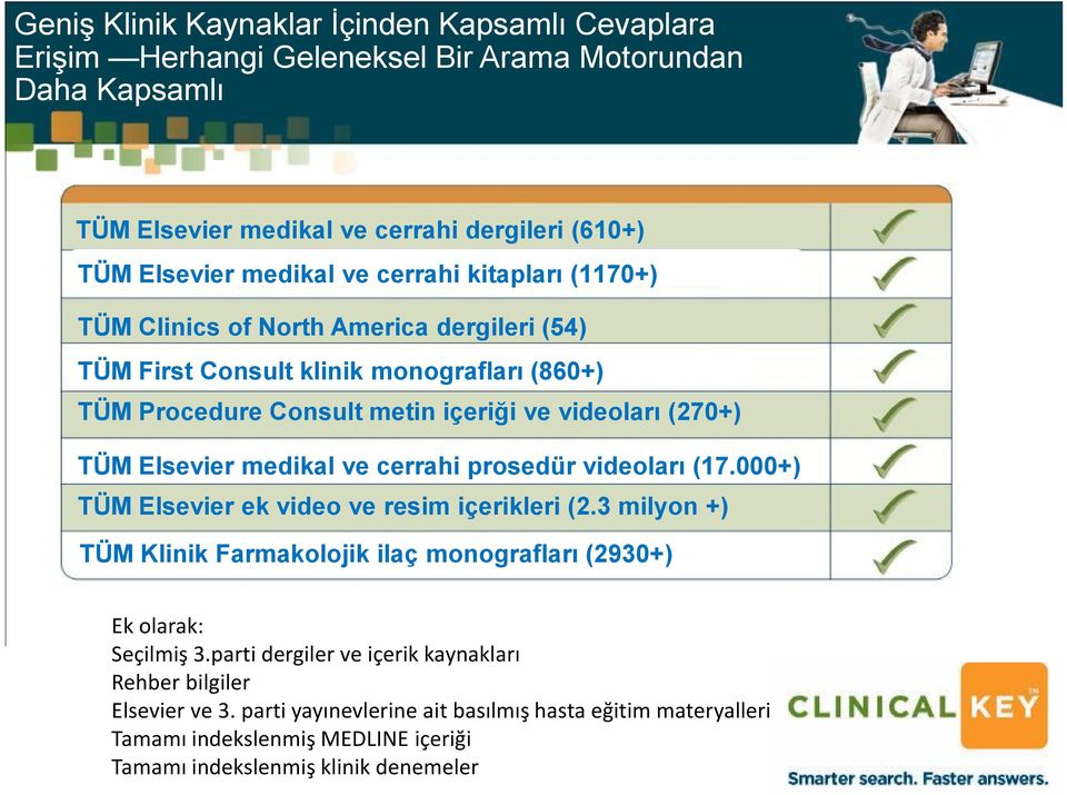 medikal ve cerrahi prosedür videoları (17.000+) TÜM Elsevier ek video ve resim içerikleri (2.3 milyon +) TÜM Klinik Farmakolojik ilaç monografları (2930+) Ek olarak: Seçilmiş 3.