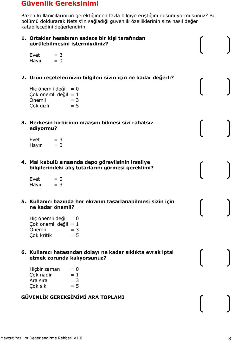 Ürün reçetelerinizin bilgileri sizin için ne kadar değerli? Çok gizli = 5 3. Herkesin birbirinin maaşını bilmesi sizi rahatsız ediyormu? 4.