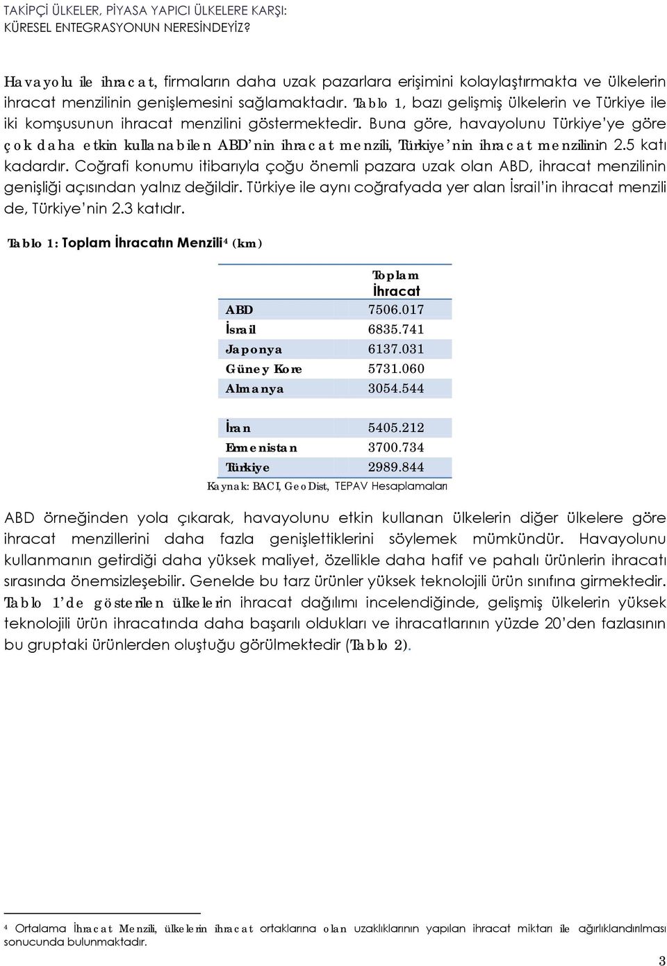 Buna göre, havayolunu Türkiye ye göre çok daha etkin kullanabilen ABD nin ihracat menzili, Türkiye nin ihracat menzilinin 2.5 katı kadardır.