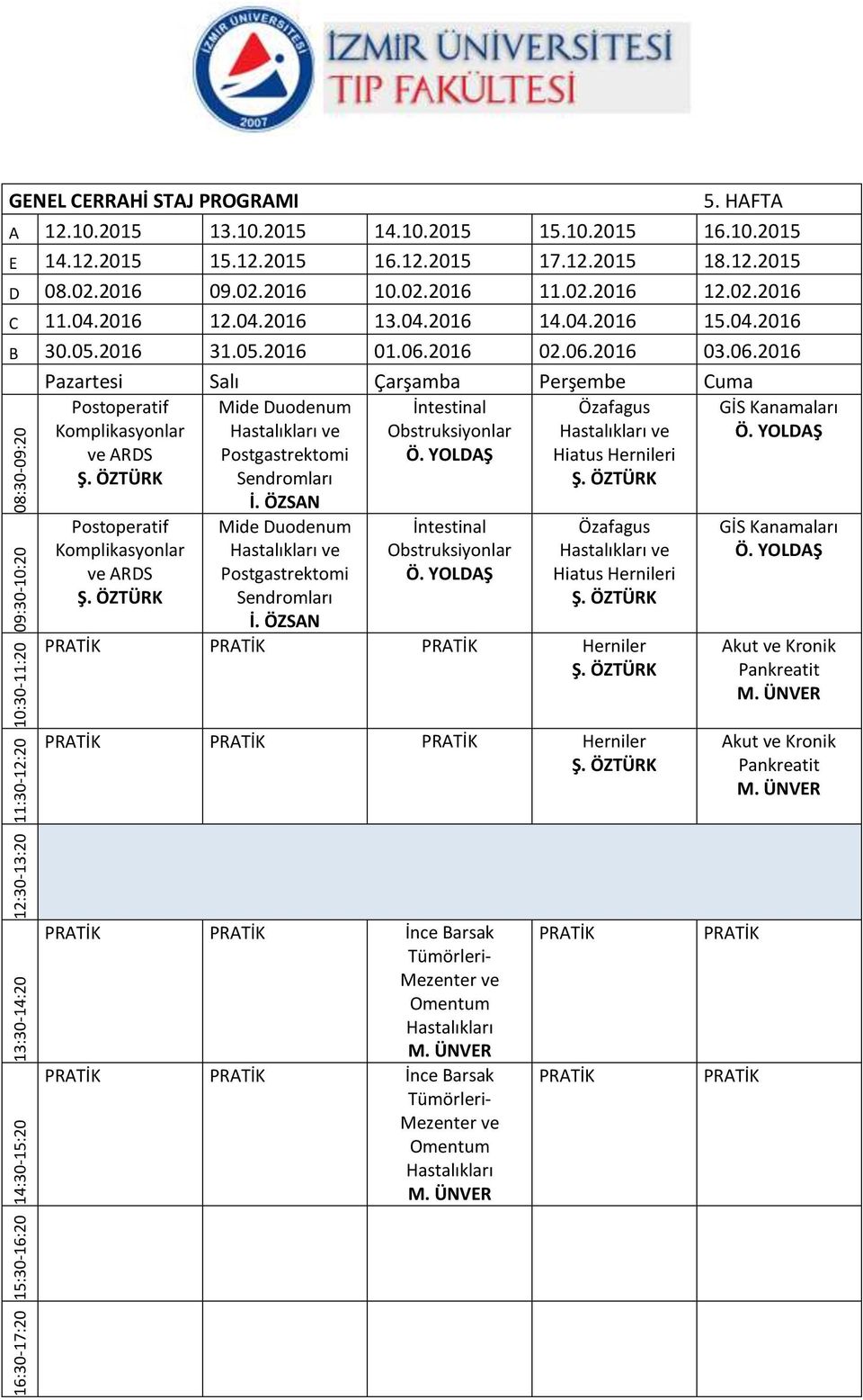 2016 02.06.2016 03.06.2016 Postoperatif Mide Duodenum İntestinal Özafagus GİS Kanamaları Komplikasyonlar Hastalıkları ve Obstruksiyonlar Hastalıkları ve Ö. YOLDAŞ ve ARDS Postgastrektomi Ö.