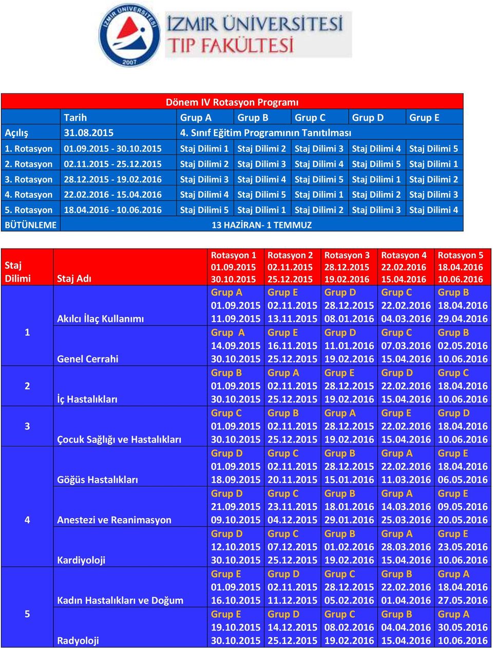 22.02.2016-15.04.2016 Staj Dilimi 4 Staj Dilimi 5 Staj Dilimi 1 Staj Dilimi 2 Staj Dilimi 3 5. 18.04.2016-10.06.