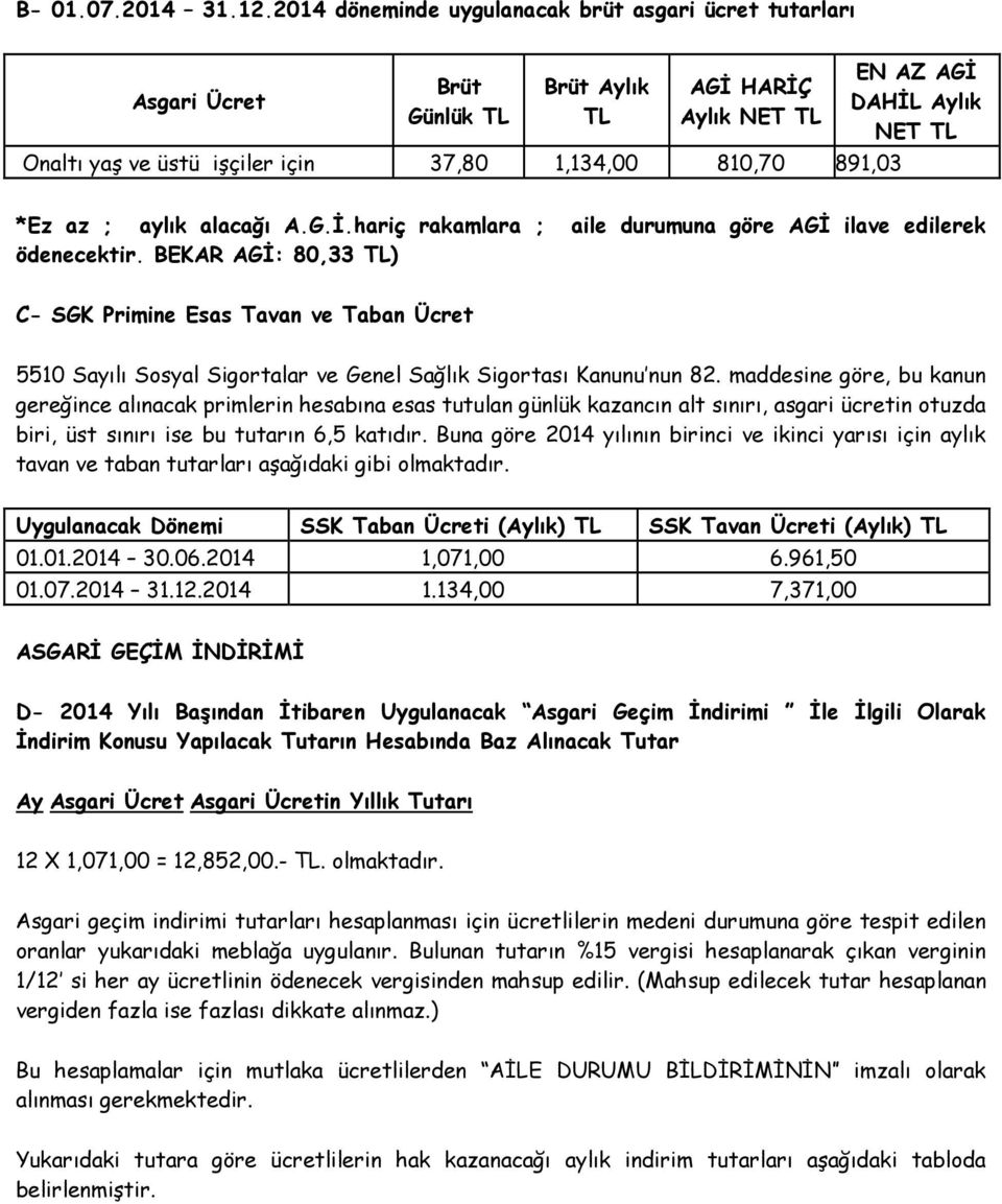 Aylık NET TL *Ez az ; aylık alacağı A.G.İ.hariç rakamlara ; aile durumuna göre AGİ ilave edilerek ödenecektir.