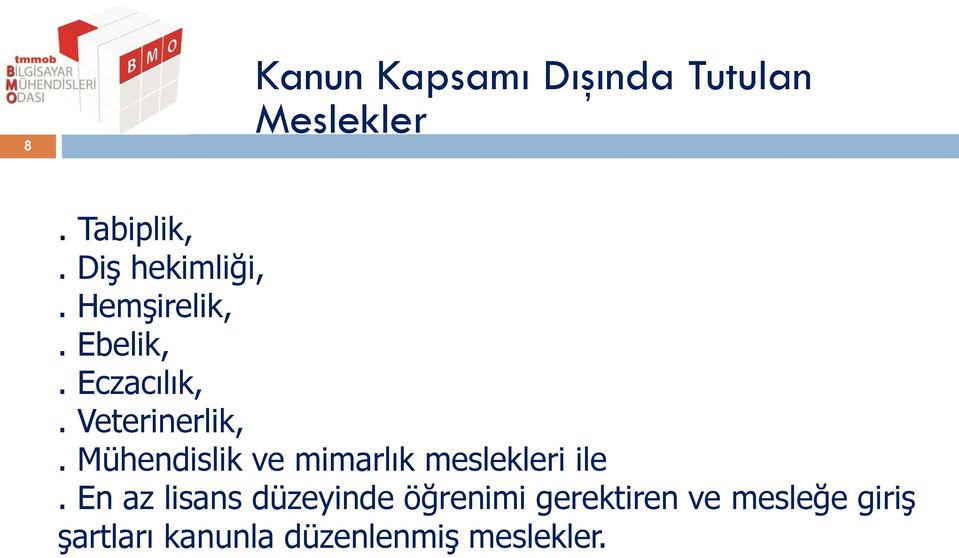 Mühendislik ve mimarlık meslekleri ile.