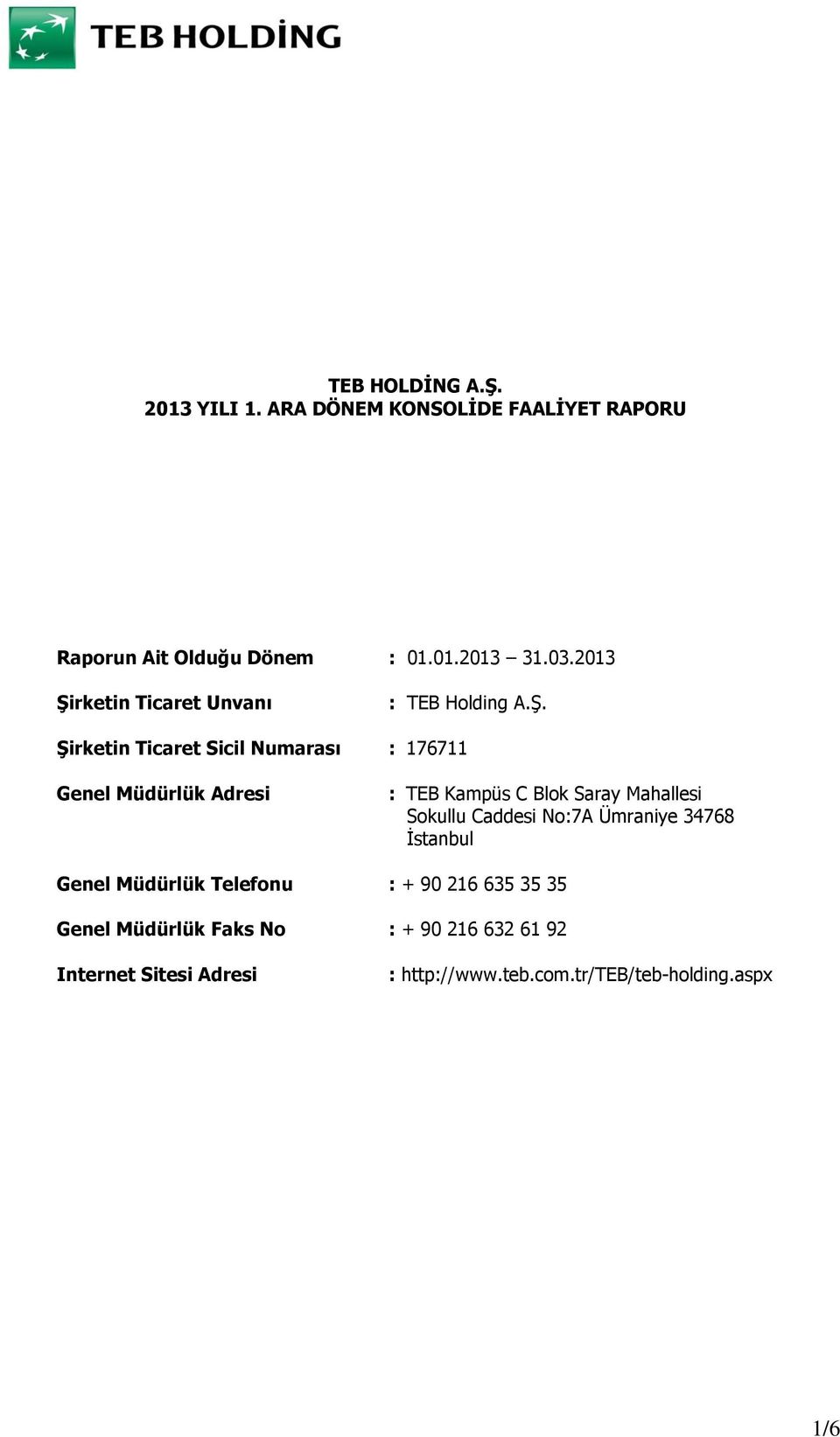 rketin Ticaret Unvanı : TEB Holding A.Ş.