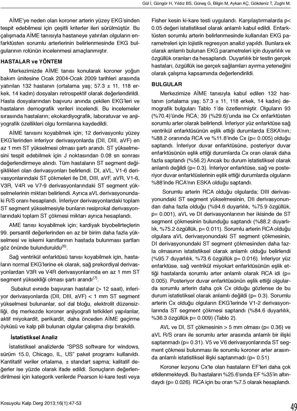 HASTALAR ve YÖNTEM Merkezimizde AİME tanısı konularak koroner yoğun bakım ünitesine Ocak 2004-Ocak 2009 tarihleri arasında yatırılan 132 hastanın (ortalama yaş; 57.