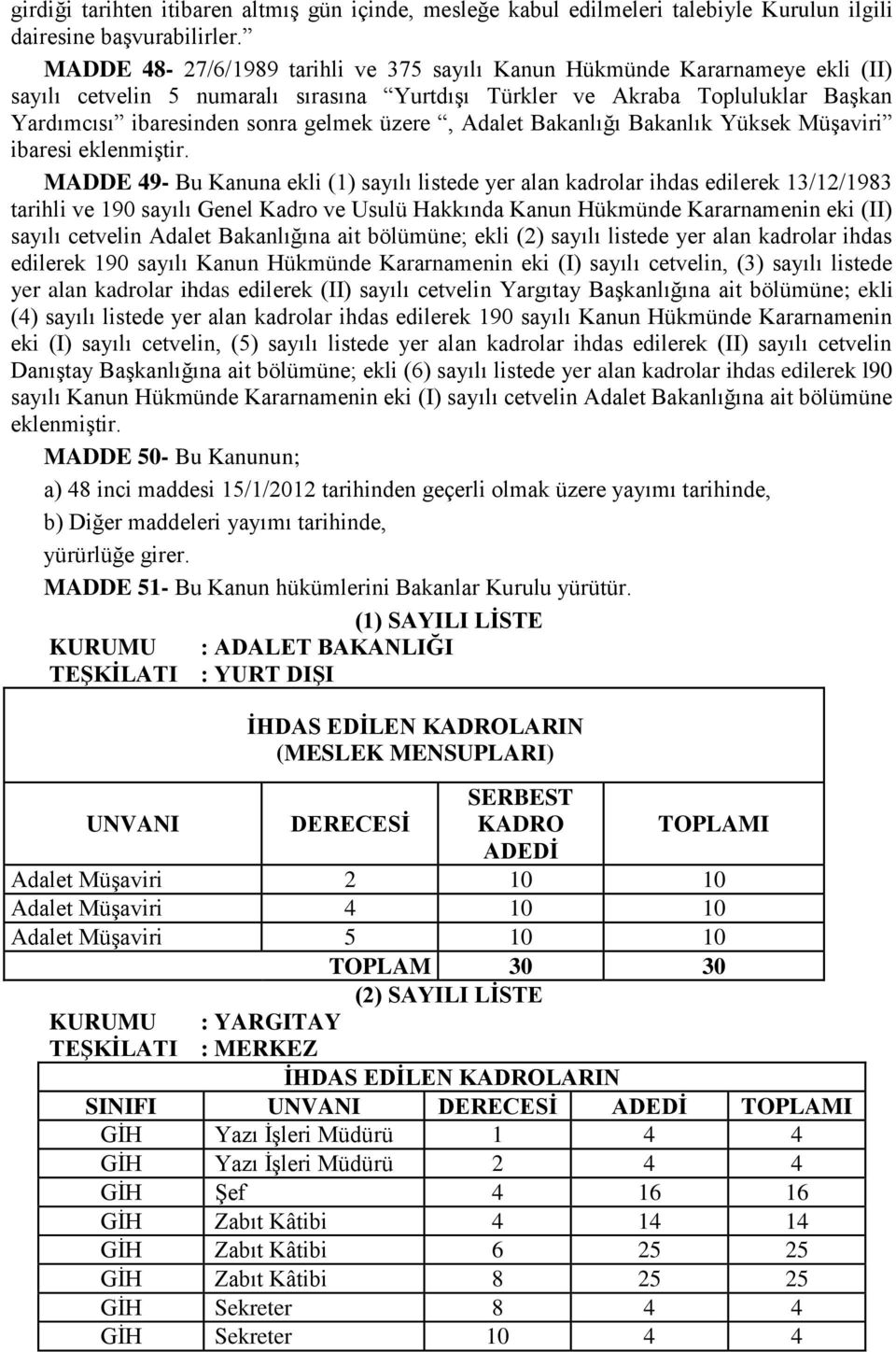 üzere, Adalet Bakanlığı Bakanlık Yüksek Müşaviri ibaresi eklenmiştir.