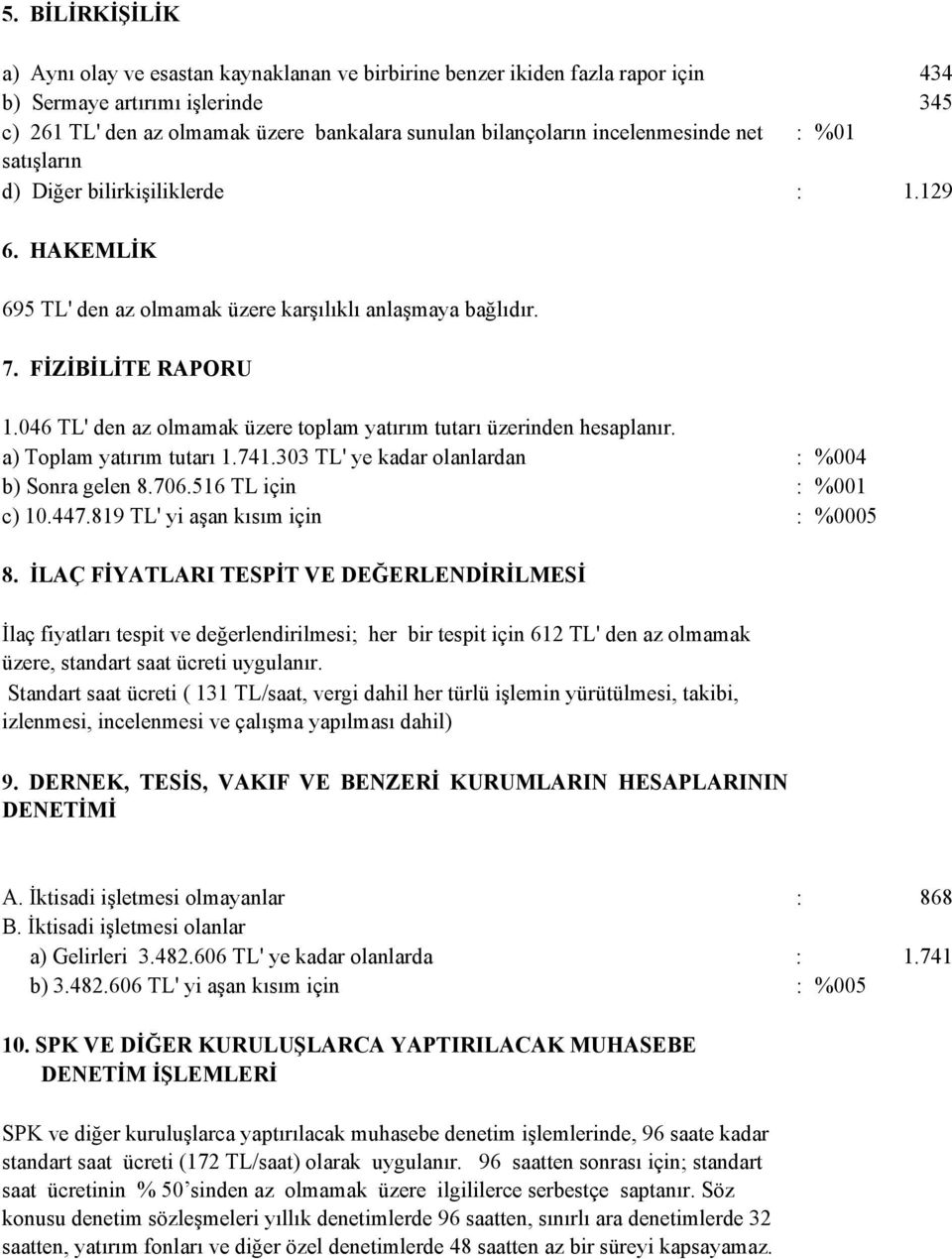 046 TL' den az olmamak üzere toplam yatırım tutarı üzerinden hesaplanır. a) Toplam yatırım tutarı 1.741.303 TL' ye kadar olanlardan : %004 b) Sonra gelen 8.706.516 TL için : %001 c) 10.447.