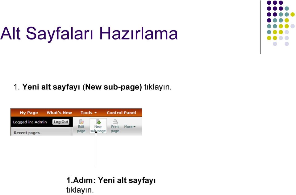 sub-page) tıklayın. 1.