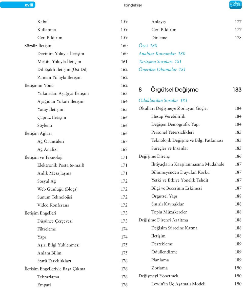Teknoloji 171 Elektronik Posta (e-mail) 171 Anlık Mesajlaşma 171 Sosyal Ağ 172 Web Günlüğü (Blogs) 172 Sunum Teknolojisi 172 Video Konferans 172 İletişim Engelleri 173 Düşünce Çerçevesi 173
