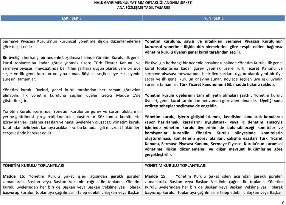 olarak yeni bir üye seçer ve ilk genel kurulun onayına sunar. Böylece seçilen üye eski üyenin süresini tamamlar. Yönetim kurulu üyeleri, genel kurul tarafından her zaman görevden alınabilir.