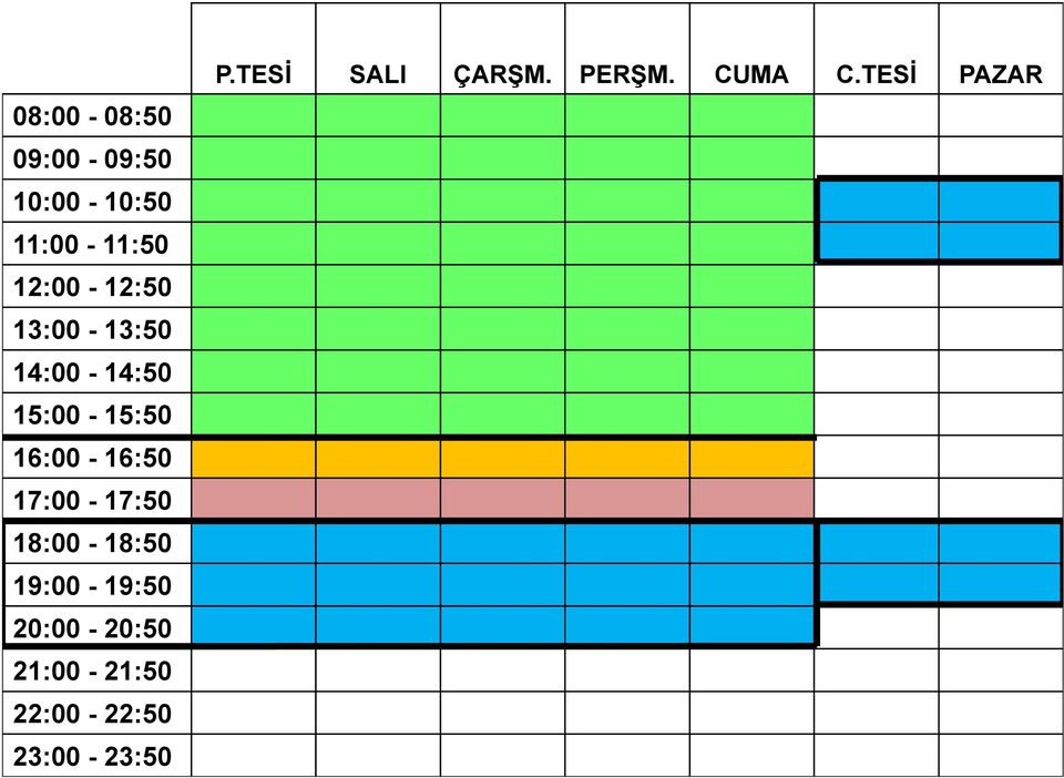 16:00-16:50 17:00-17:50 18:00-18:50 19:00-19:50