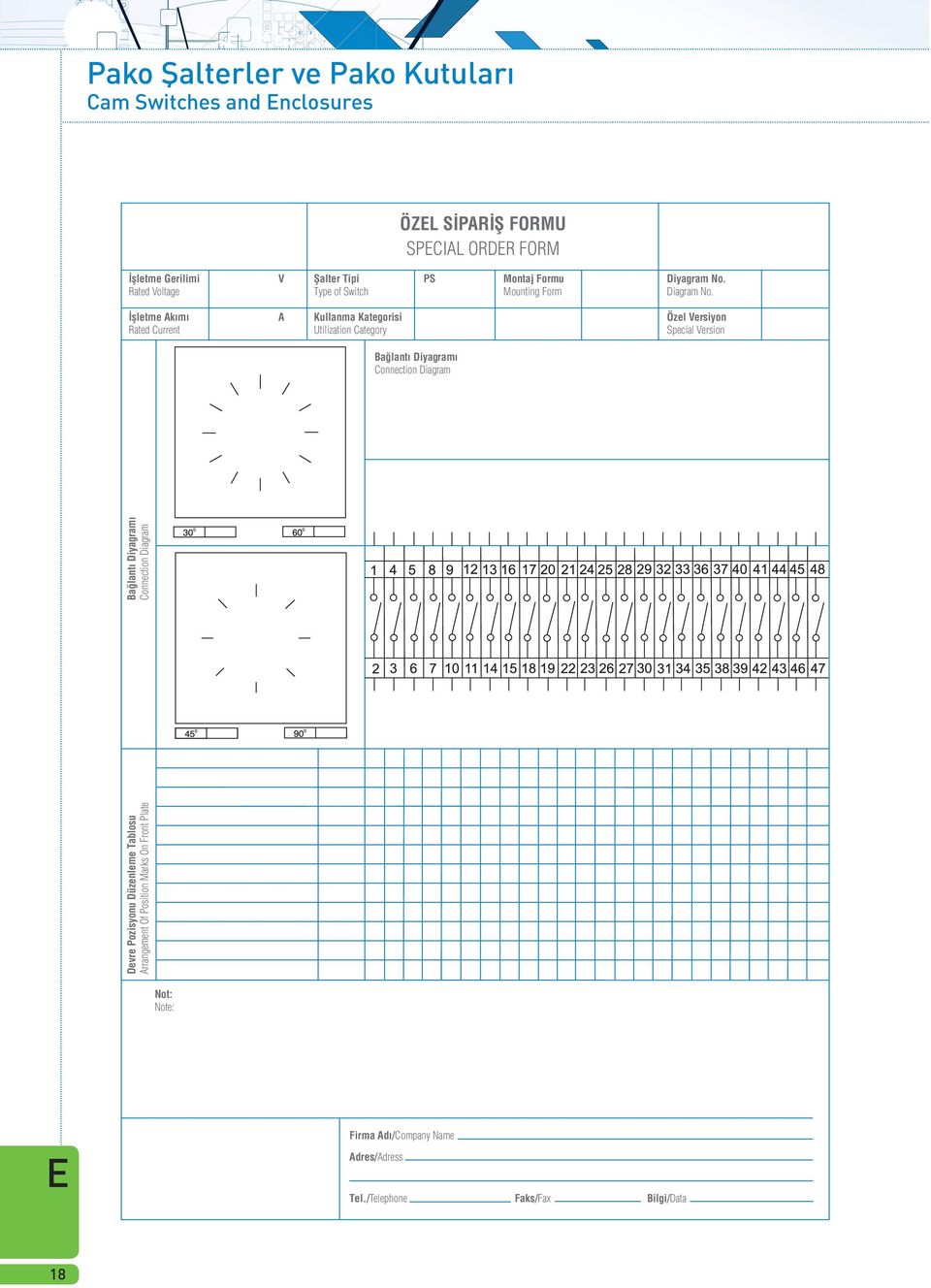 İşletme kımı Rated Current Kullanma Kategorisi Utilization Category Özel Versiyon Special Version Bağlantı Diyagramı Connection