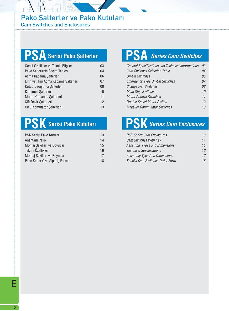 Specifications and Technical lnformations 0 Cam Switches Selection Table 0 OnOff Switches 06 mergency Type OnOff Switches 07 Changeover Switches 0 Multi Step Switches 10 Motor Control Switches Double