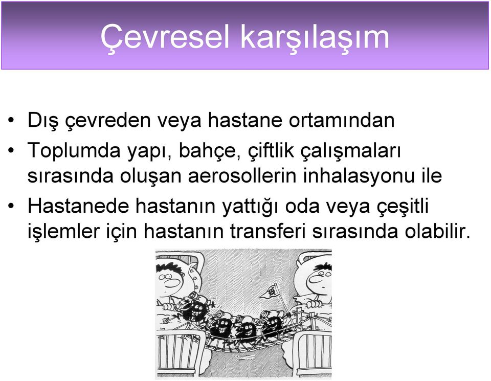 oluşan aerosollerin inhalasyonu ile Hastanede hastanın yattığı