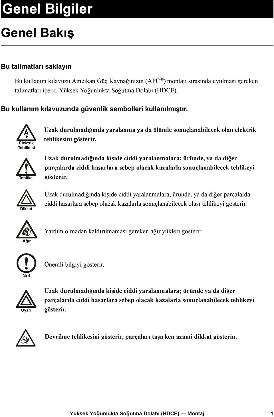 Electrical Elektrik Tehlikesi Hazard DANGER Tehlike Uzak durulmadığında yaralanma ya da ölümle sonuçlanabilecek olan elektrik tehlikesini gösterir.