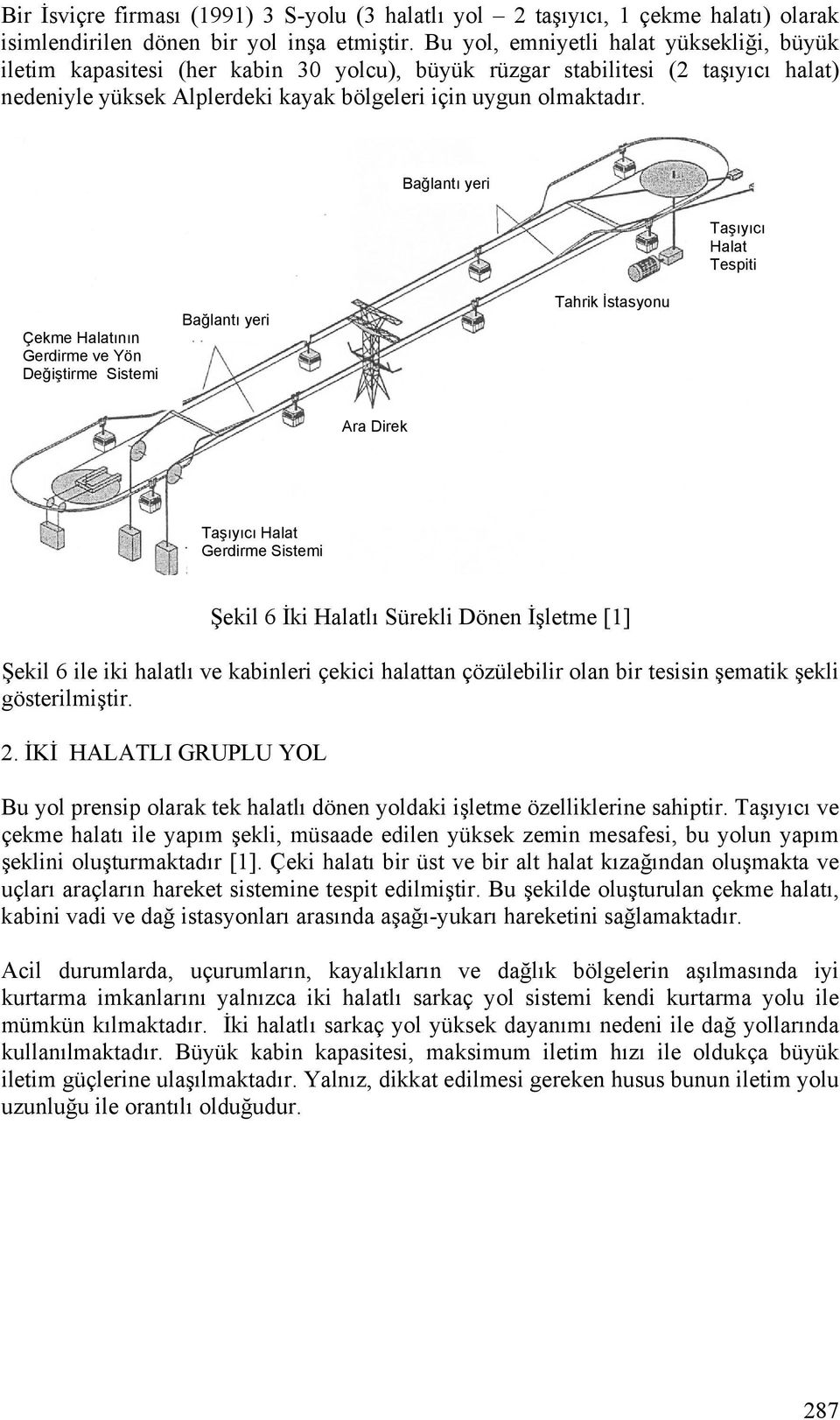 Bağlantı yeri Taşıyıcı Halat Tespiti Çekme Halatının Gerdirme ve Yön Değiştirme Sistemi Bağlantı yeri Tahrik stasyonu Ara Direk Taşıyıcı Halat Gerdirme Sistemi Şekil 6 ki Halatlı Sürekli Dönen şletme