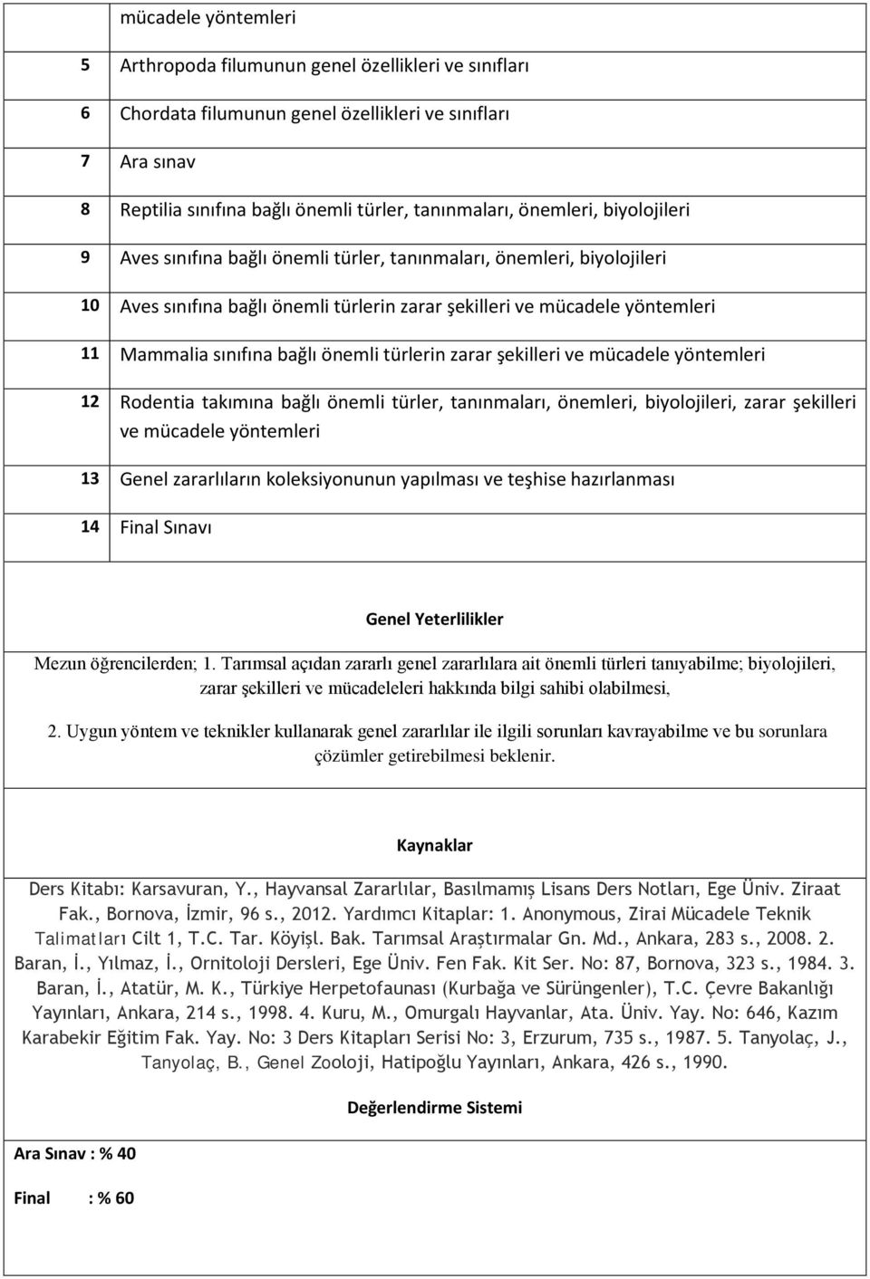 bağlı önemli türlerin zarar şekilleri ve mücadele yöntemleri 12 Rodentia takımına bağlı önemli türler, tanınmaları, önemleri, biyolojileri, zarar şekilleri ve mücadele yöntemleri 13 Genel